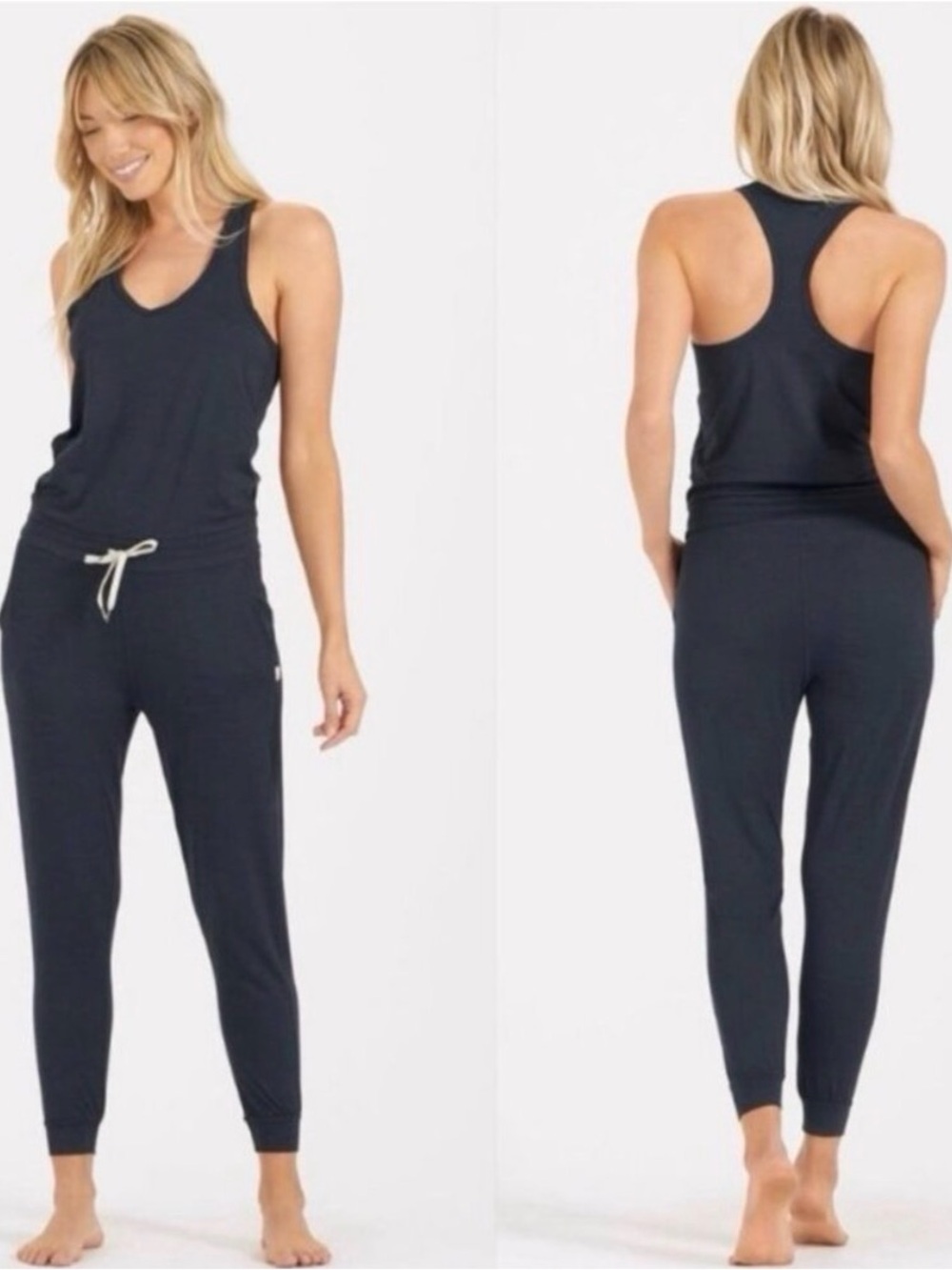 Women's Vuori Lux Racerback Jumpsuit in Heathered Navy Size M